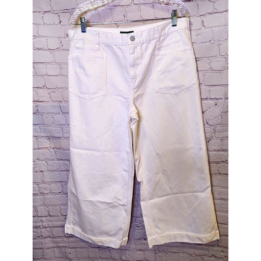 Ralph Lauren Jeans Co. Cropped Wide Leg Utility Jeans Womens 14 White Cotton